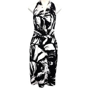 Black Label Even Picone Jersey Knit Modified Haltered V-Neck Stretch Dress sz 8